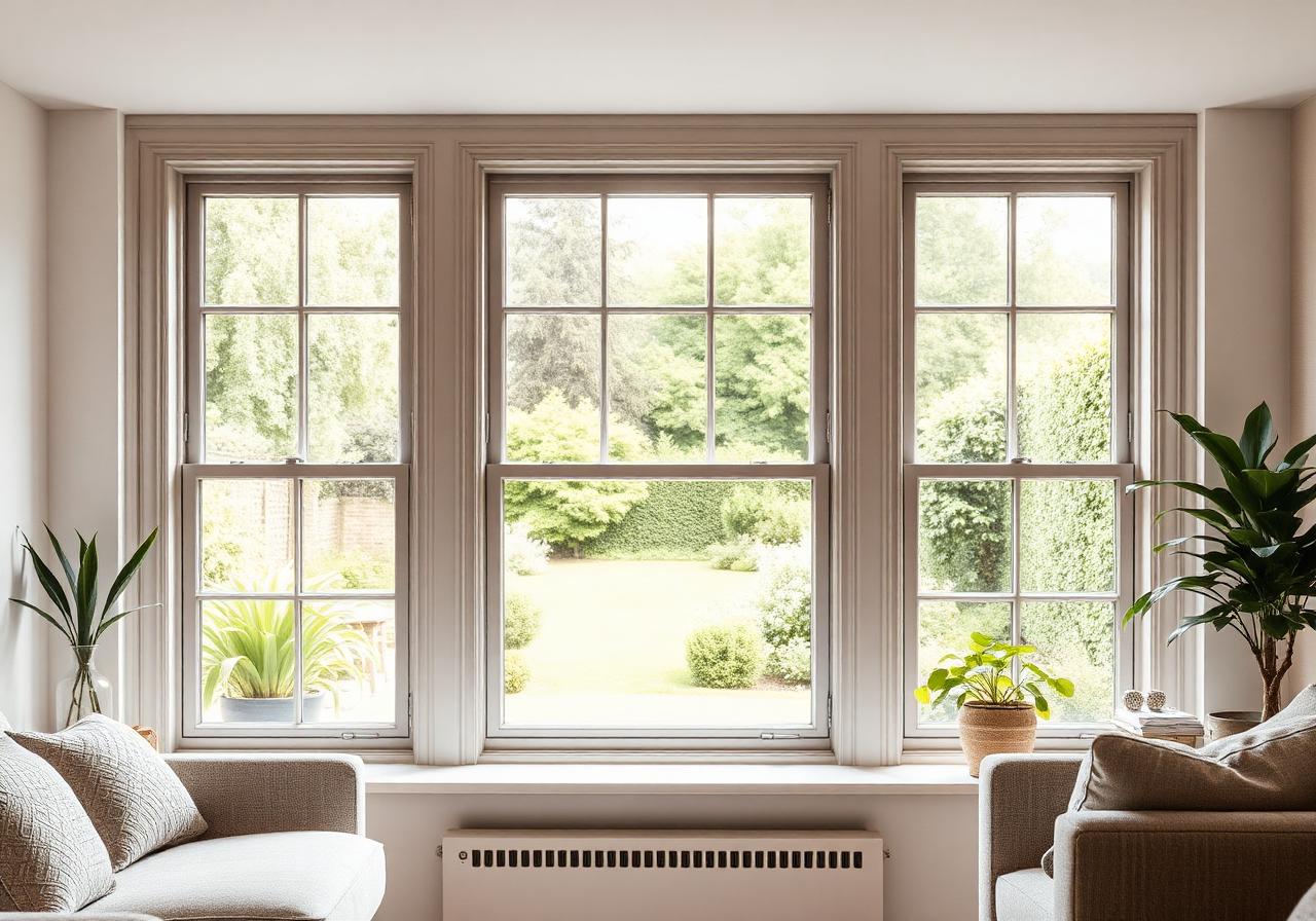 Spotless interior sash windows in a bright UK living room